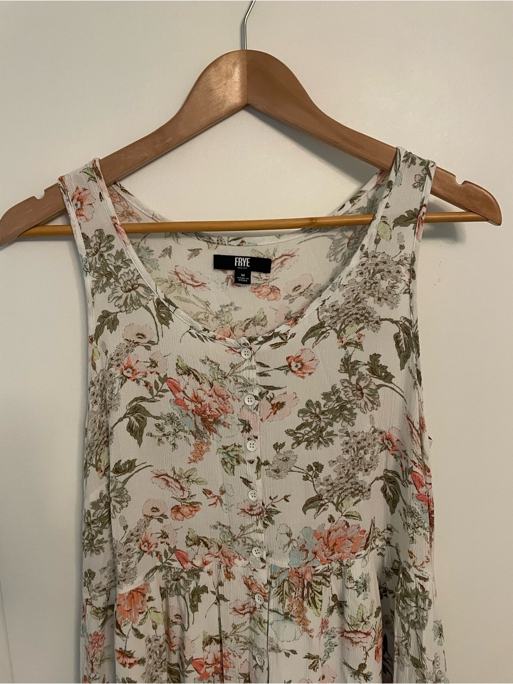Frye Floral Midi Dress in Ivory and Blush Sleeveless Botton Front Size M Boho - Picture 7 of 14